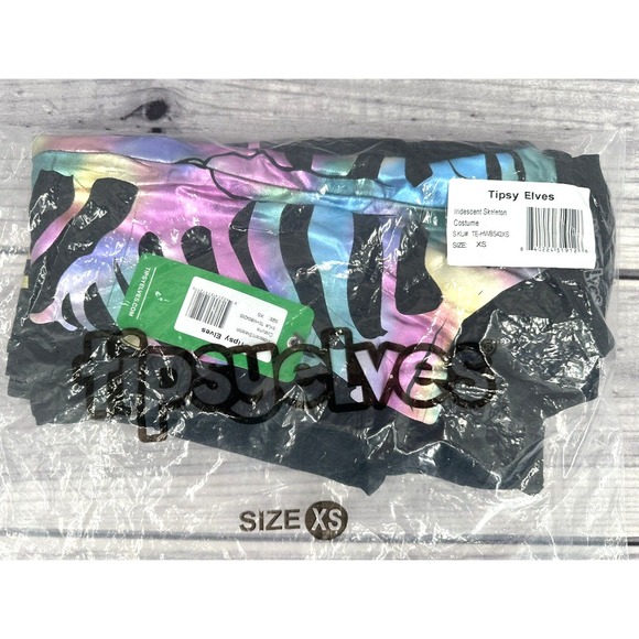 TIPSY ELVES ONE PIECE ZIP UP FITTED SKELETON JUMPSUIT Women's XS IREDESCENT - Picture 5 of 5